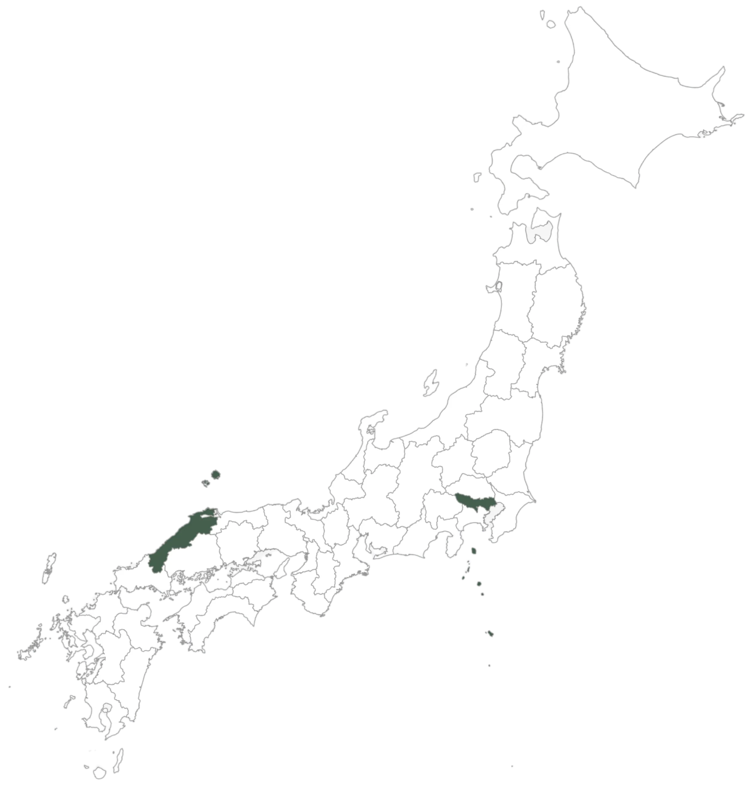 MATCHA MEIJIN Cafe浅草と松江の店舗である東京都と島根県が強調された日本地図